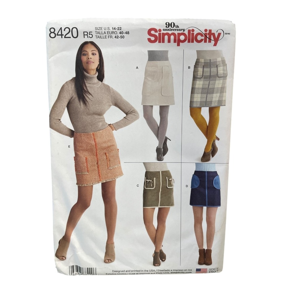 Simplicity Sewing Pattern 8420 Misses Skirt Size 14-22 Pockets Trim Variations